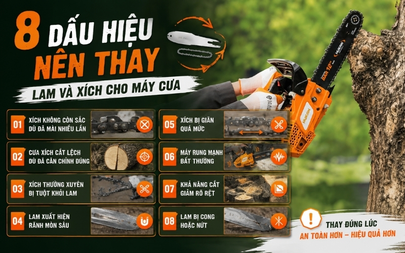8 dấu hiệu nên thay lam và xích cho máy cưa 